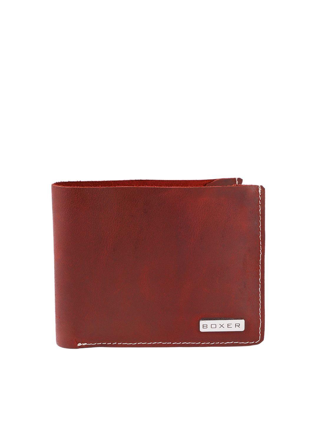 boxer men red solid leather two fold wallet bw6