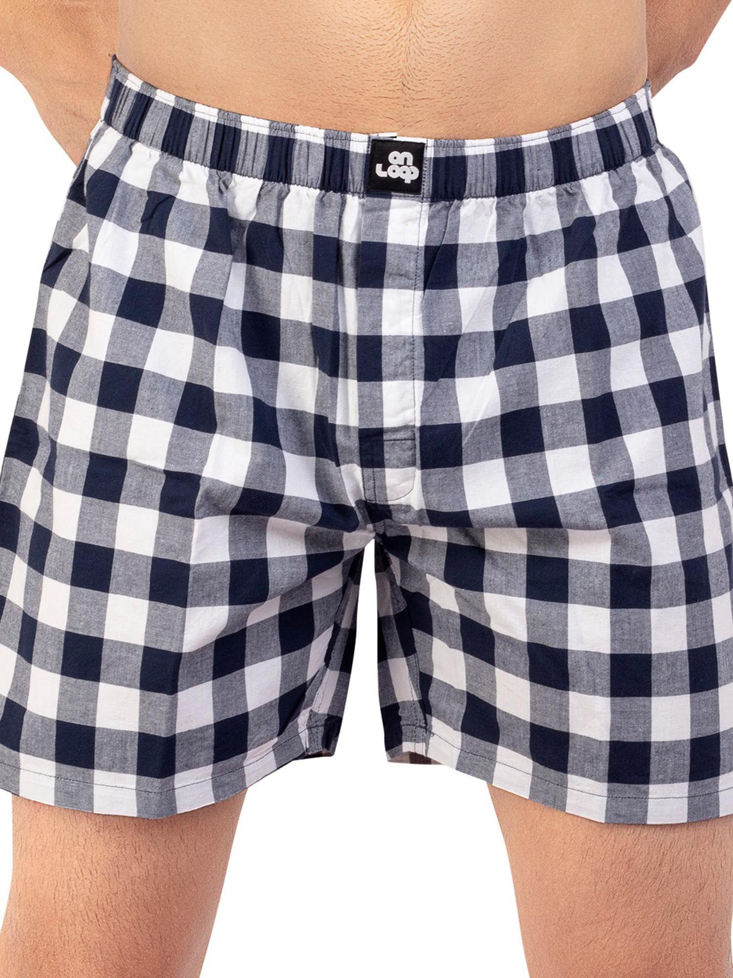 boxer for men in cotton white and black checks