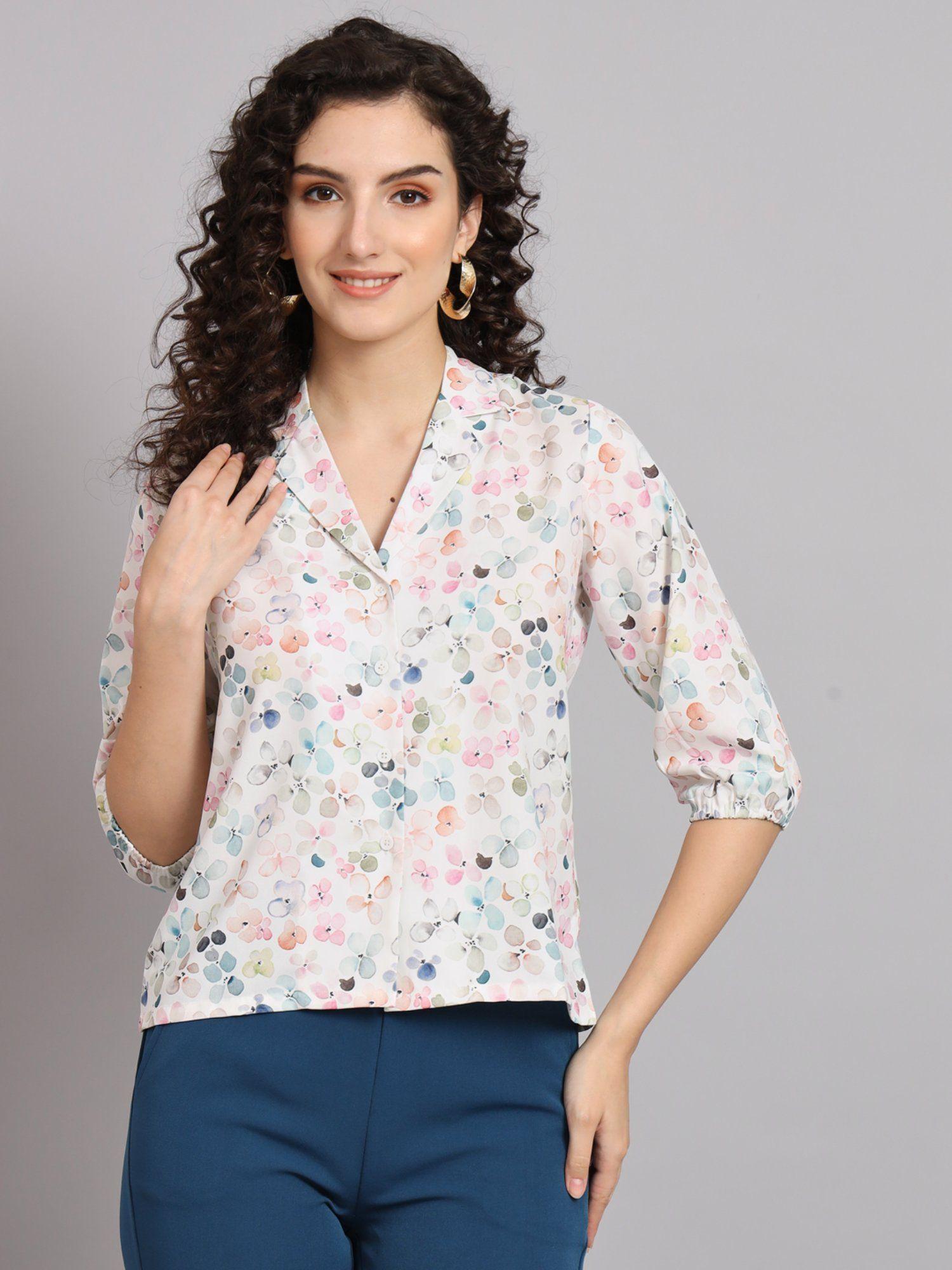 boxy collared shirt white floral