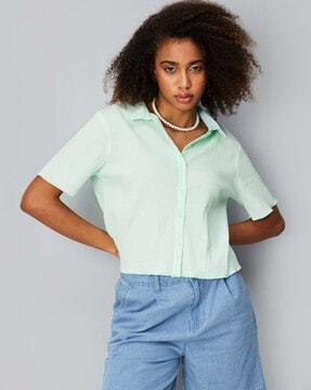 boxy crop shirt with spread collar