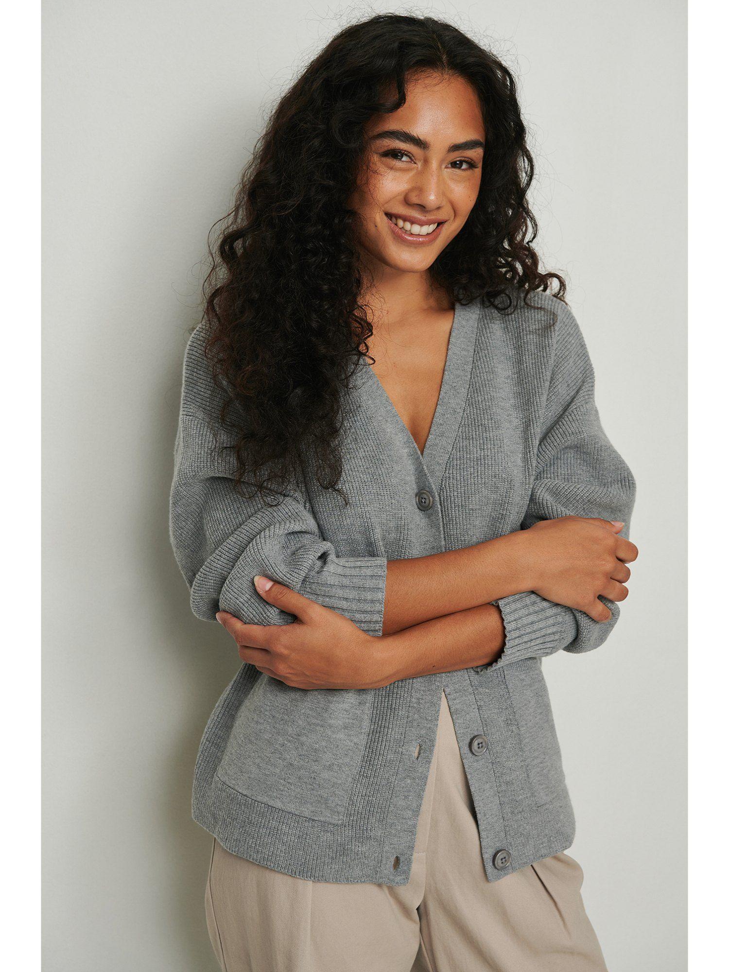 boxy knitted pocket cardigan-grey melange