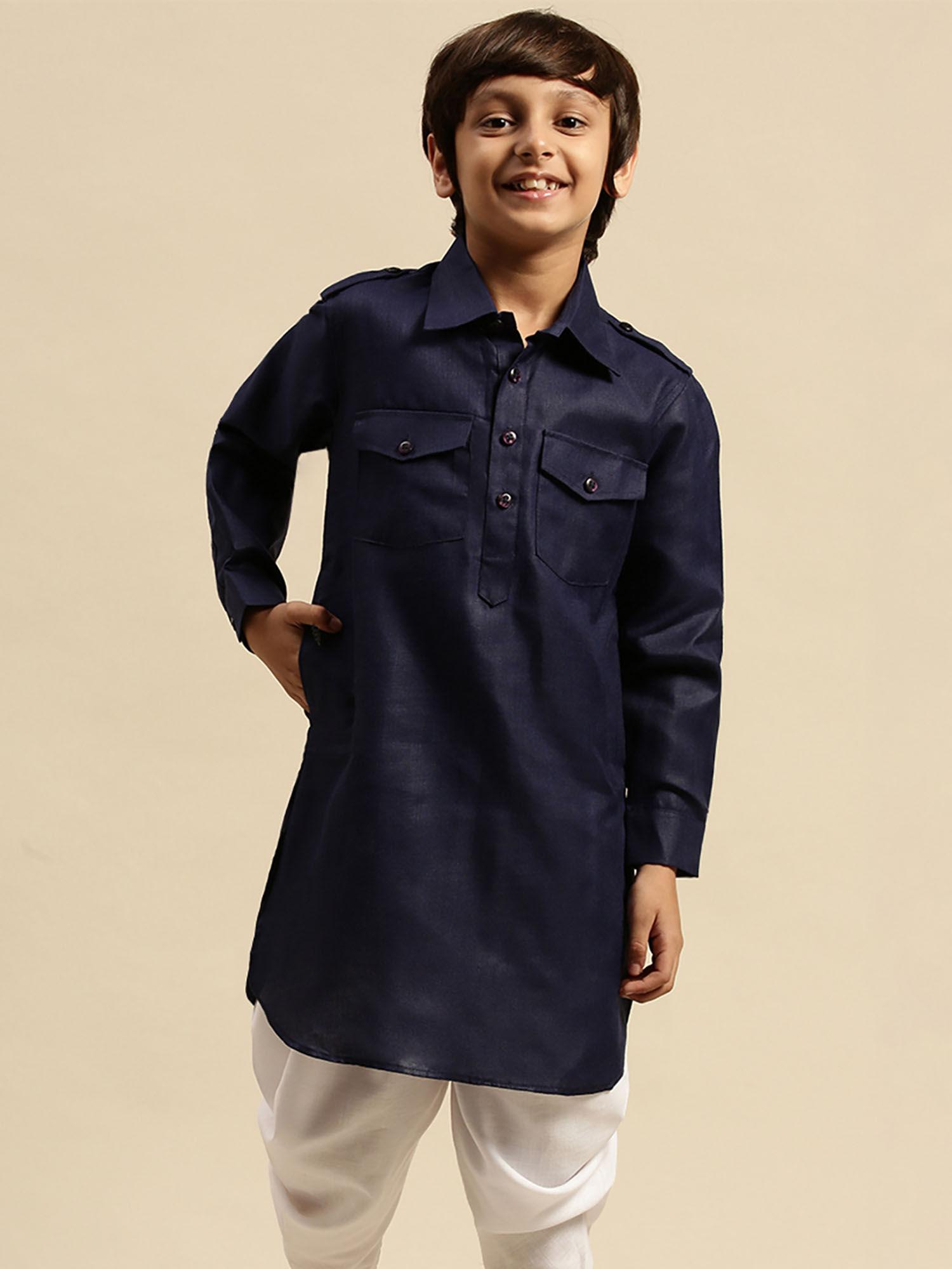 boy cotton solid deep blue color pathani kurta
