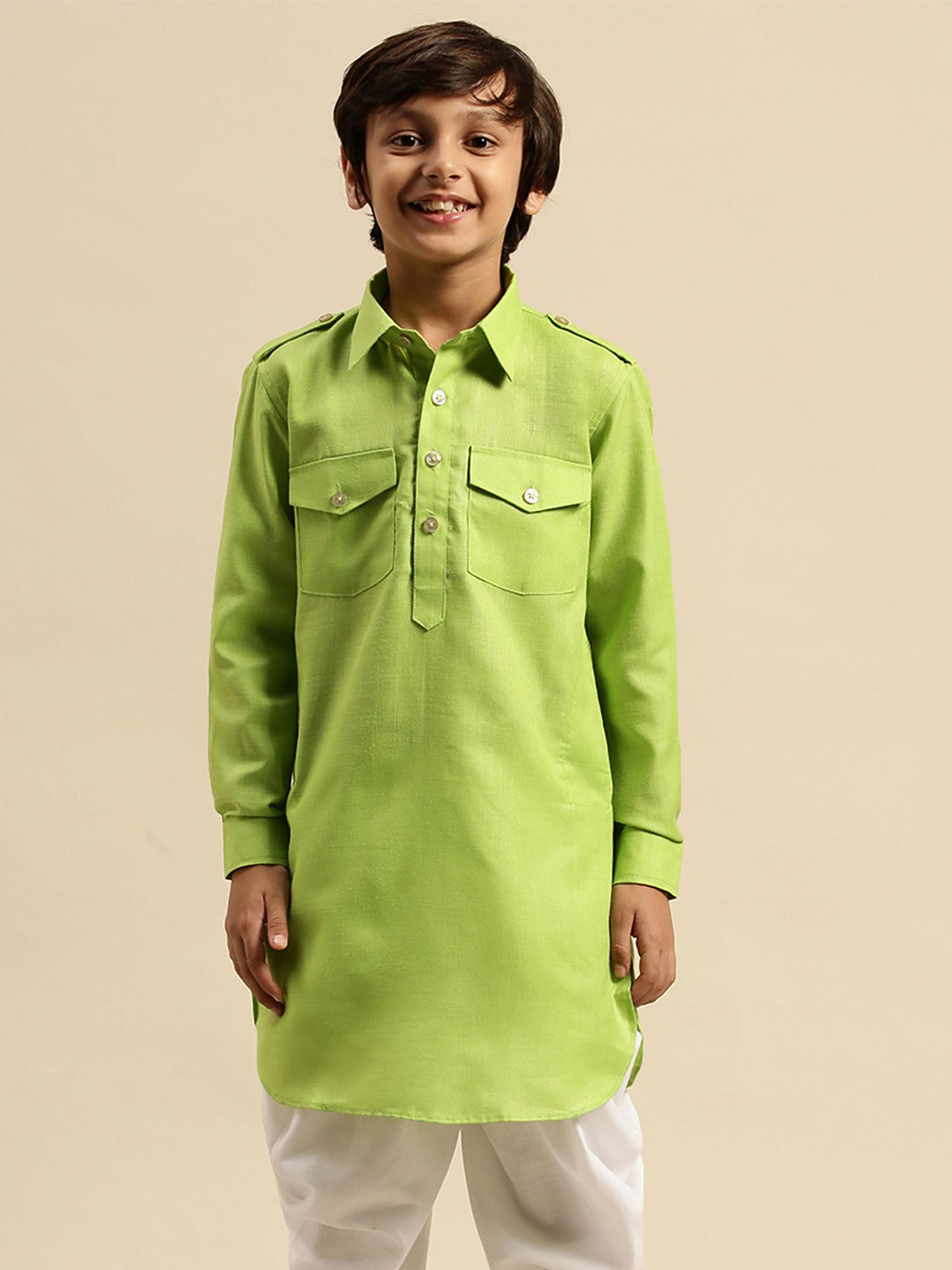 boy cotton solid light green color pathani kurta