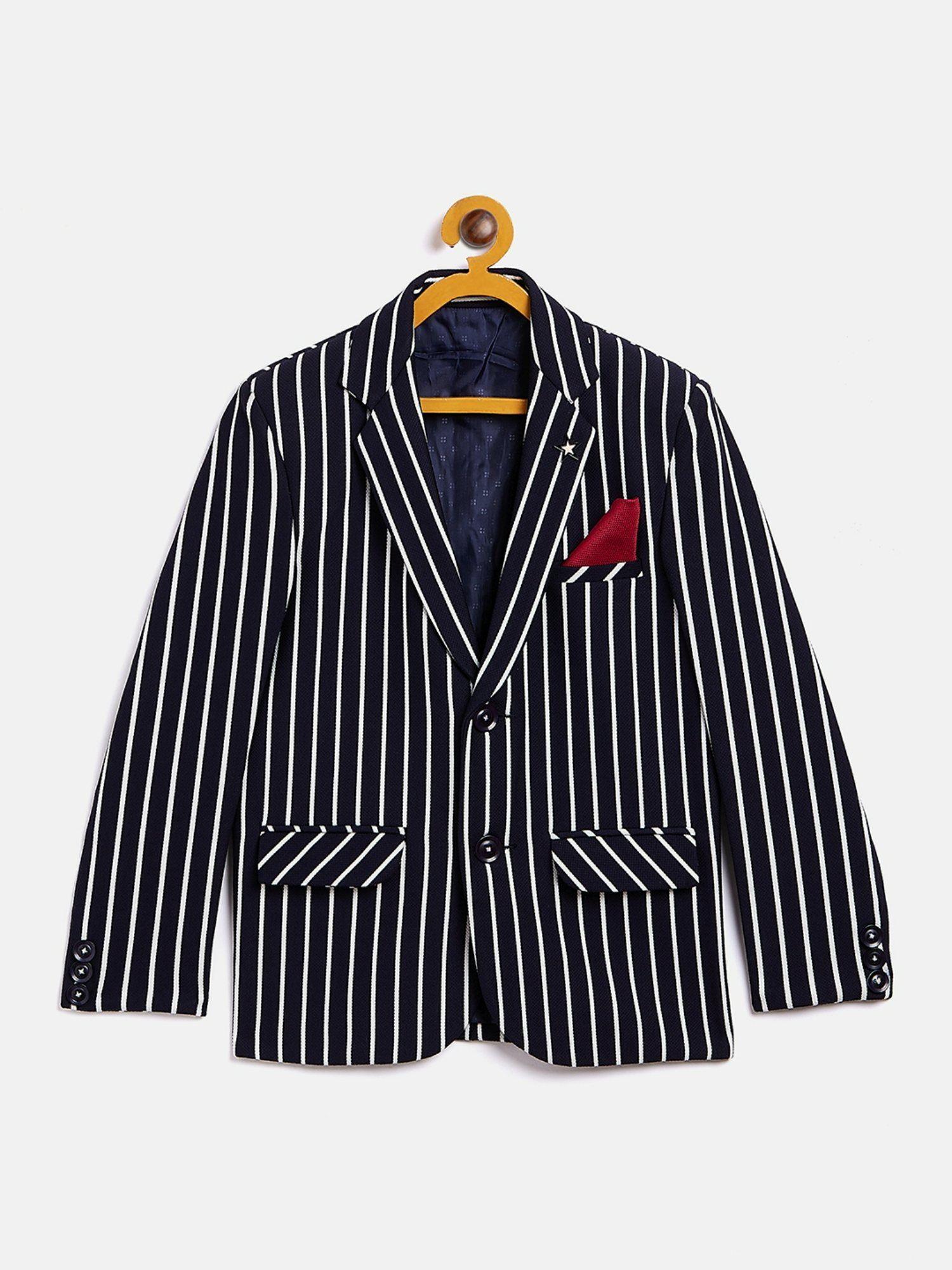 boy navy blue striped notched lapel blazer