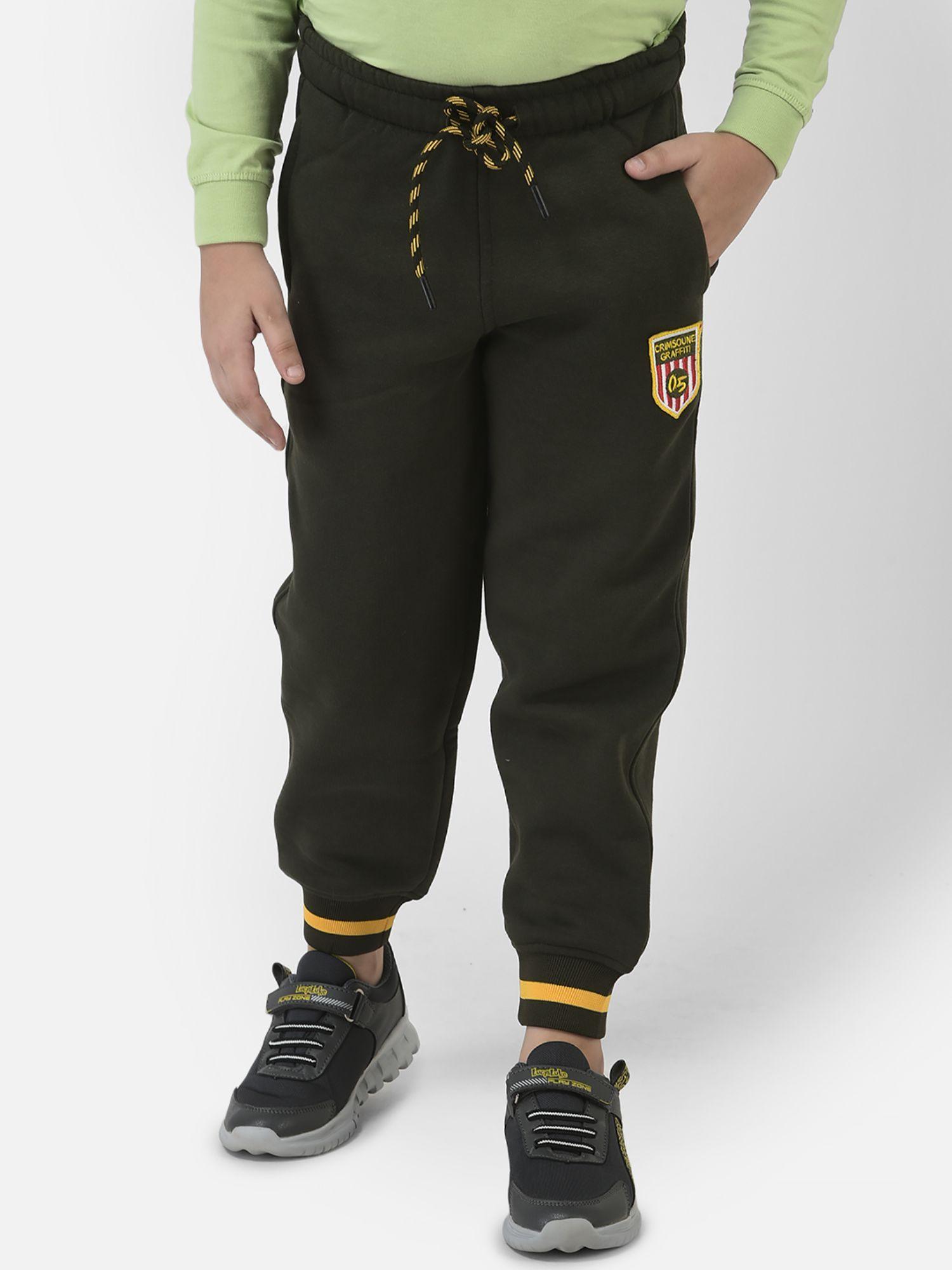 boy olive green joggers with contrast logo embellishment