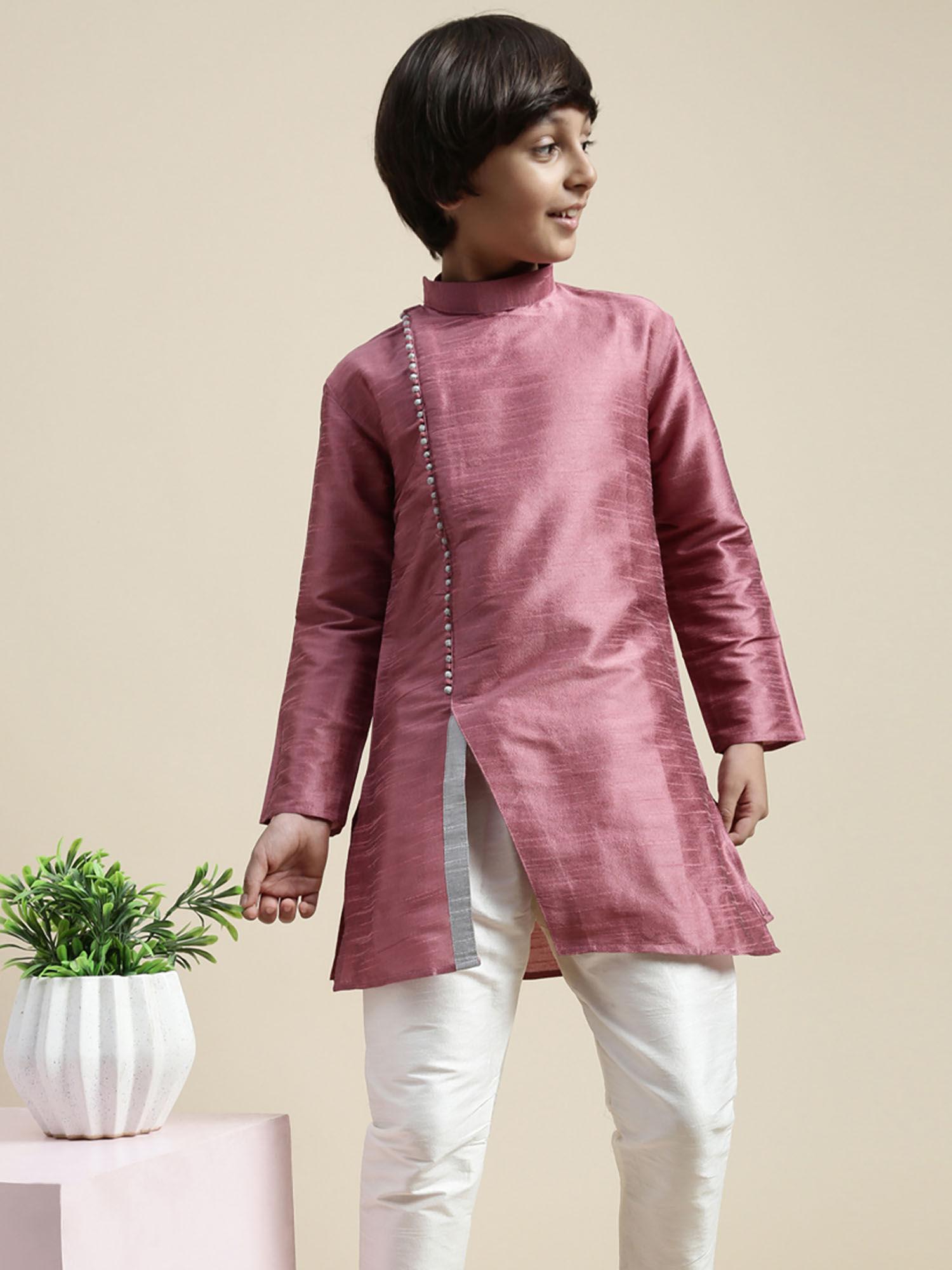 boy pink art silk side cut designer kurta