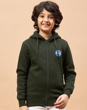 boy regular fit logo print hoodie