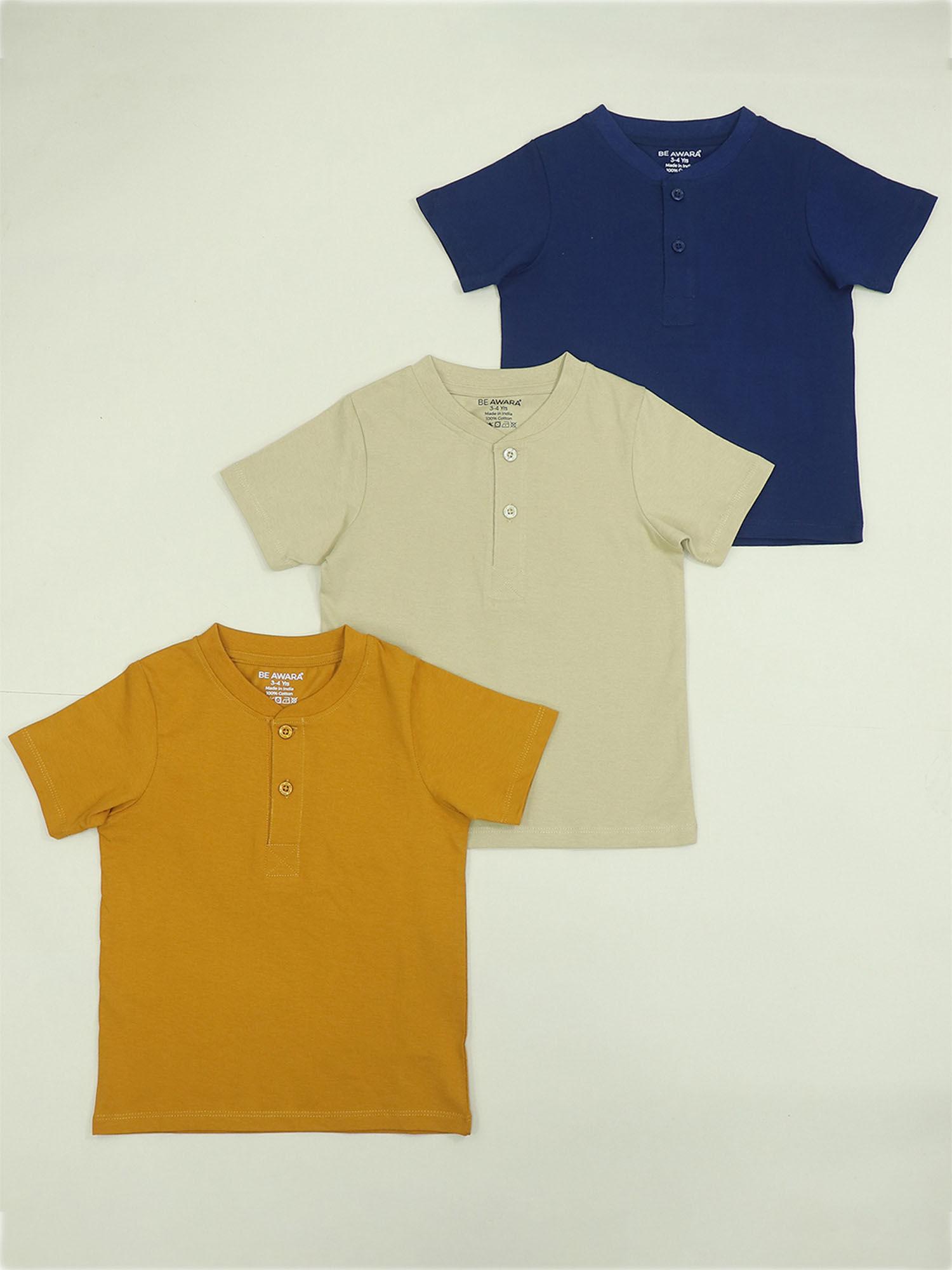 boy’s half sleeves mandarin neck t- shirt - multi-color (pack of 3)