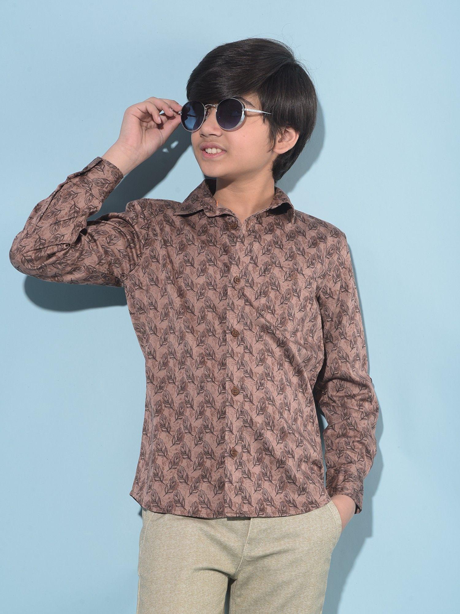 boy's brown floral print shirt