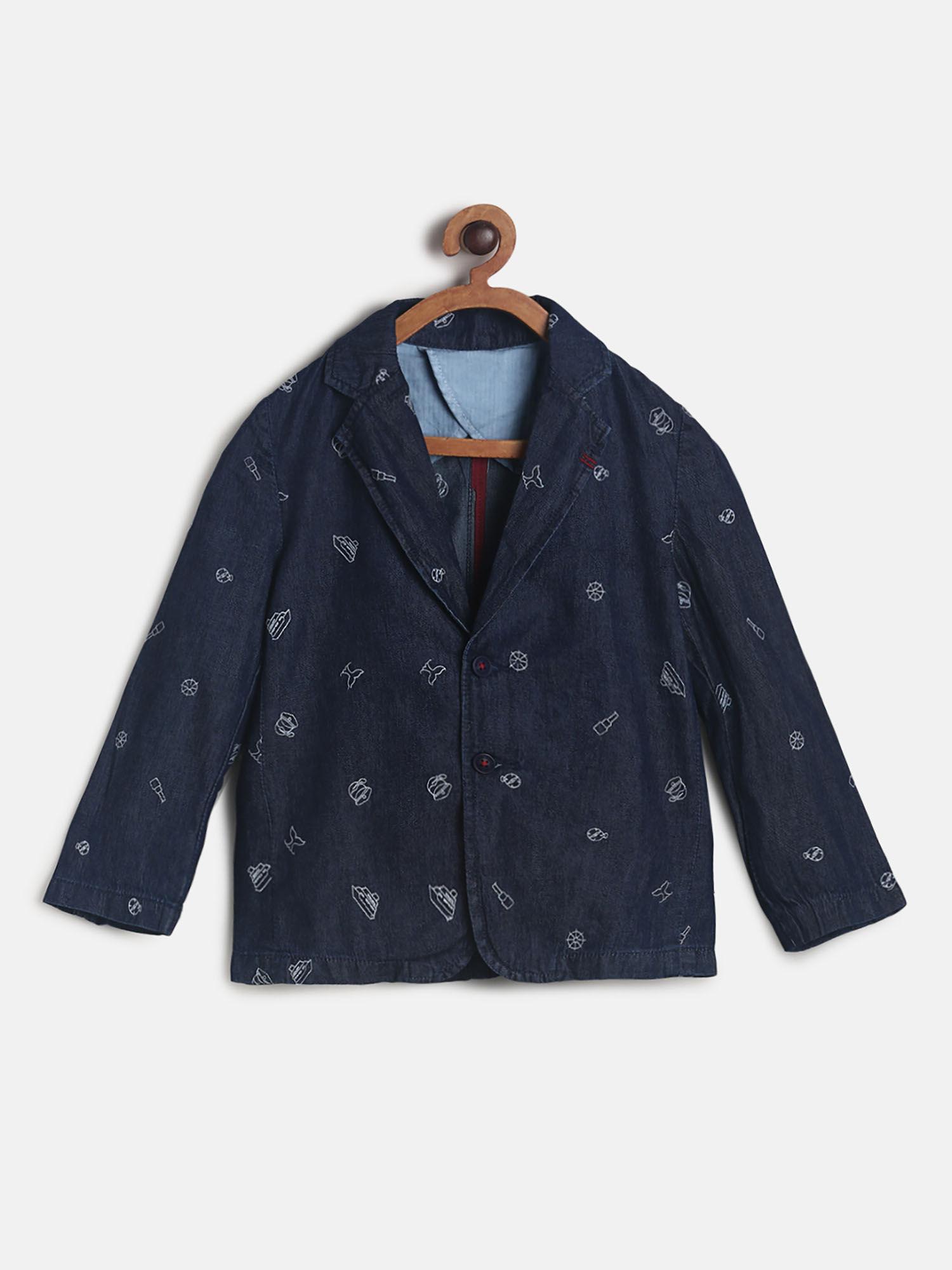 boy's dark blue cotton embroidered blazer