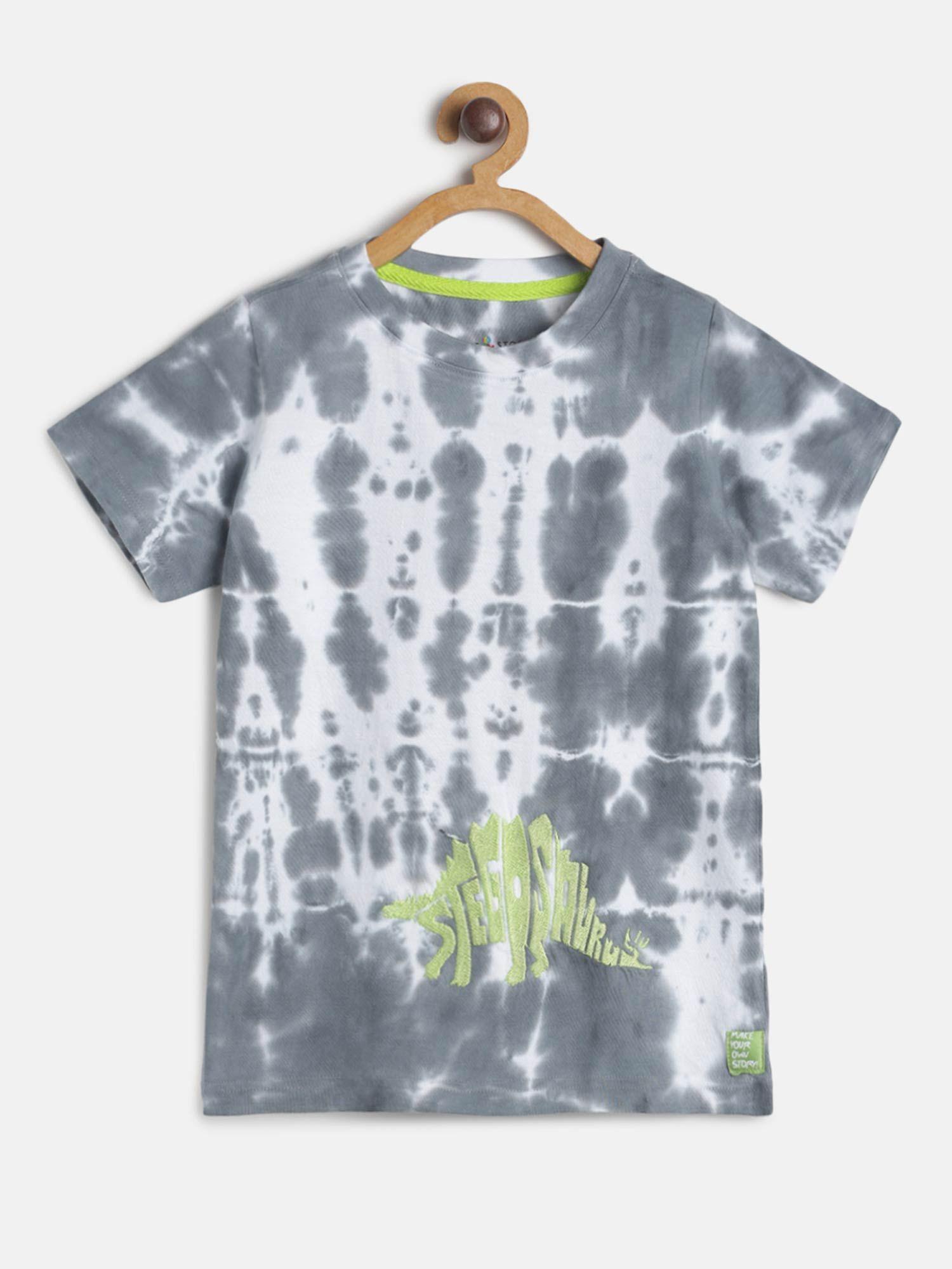 boy's grey cotton tie die round neck t-shirt