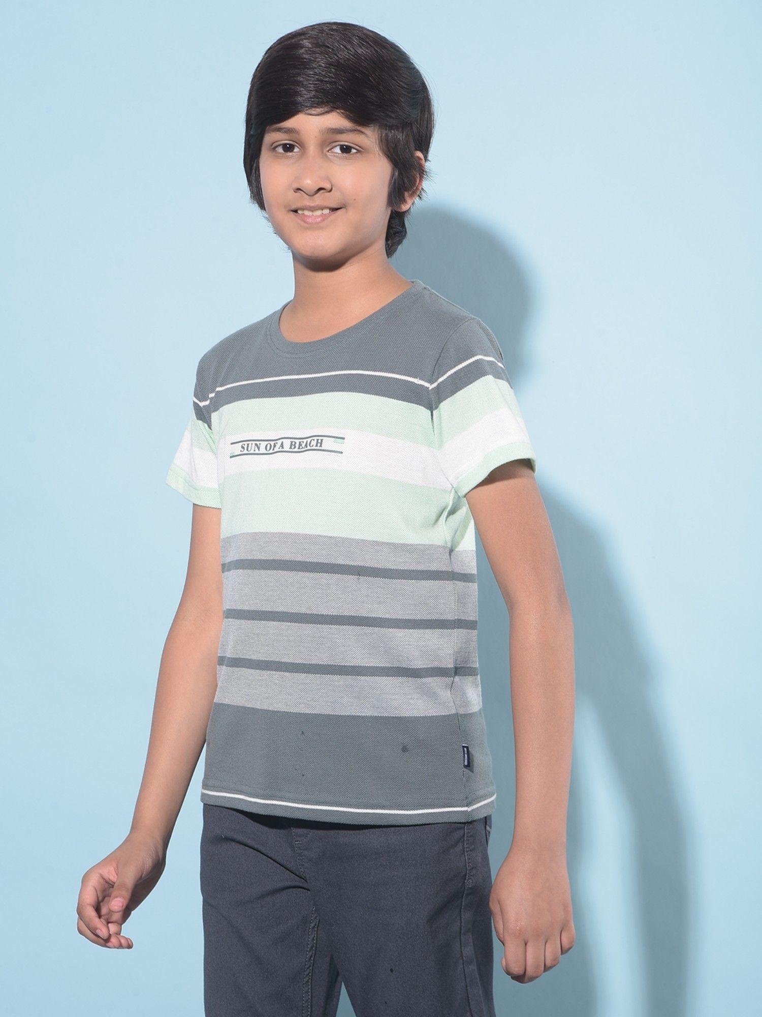 boy's grey horizontal striped t-shirt
