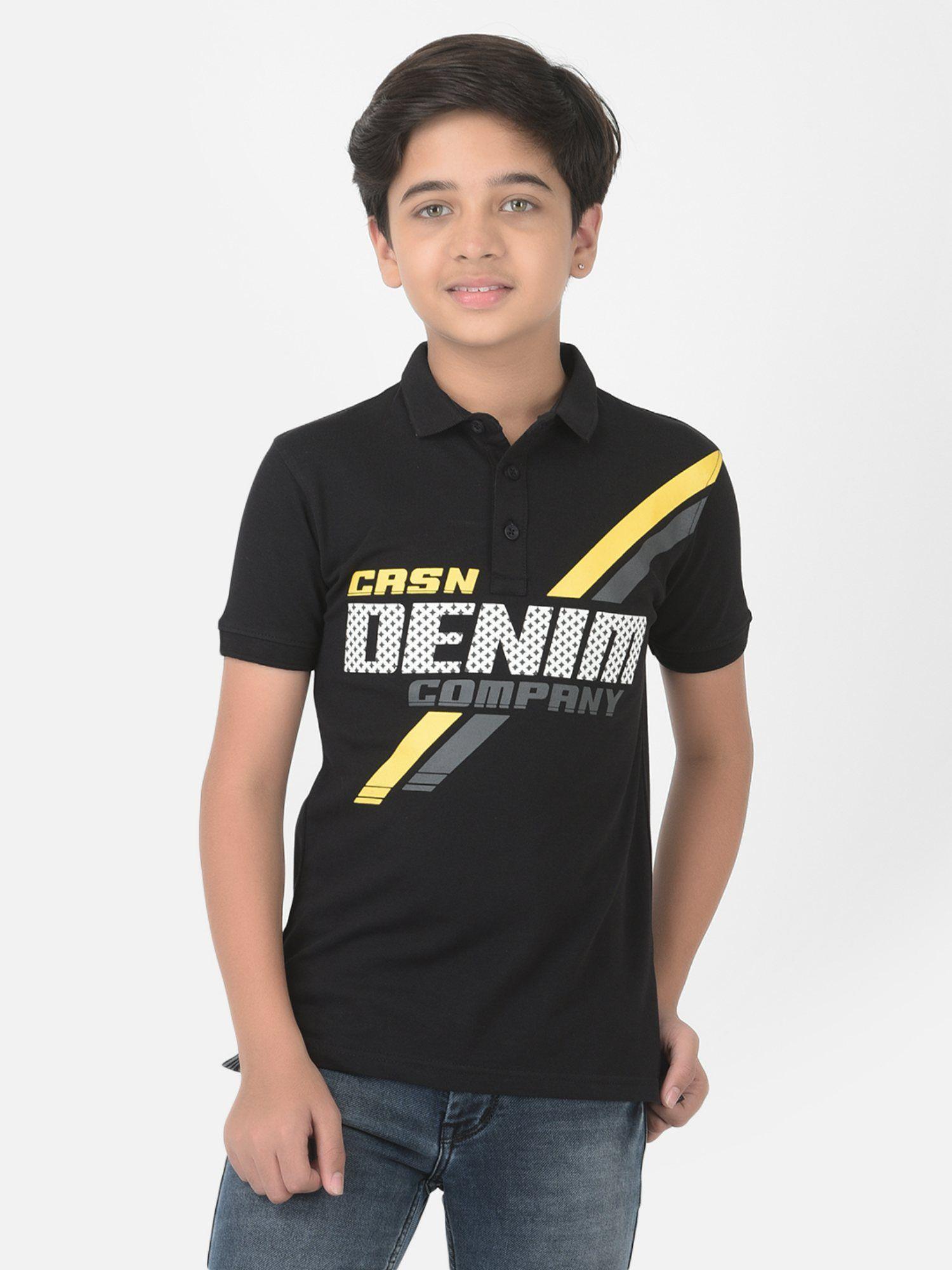 boy black printed polo t-shirt