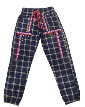 boy checked flat front pants