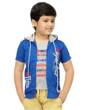 boy graphic print jacket with drawstring