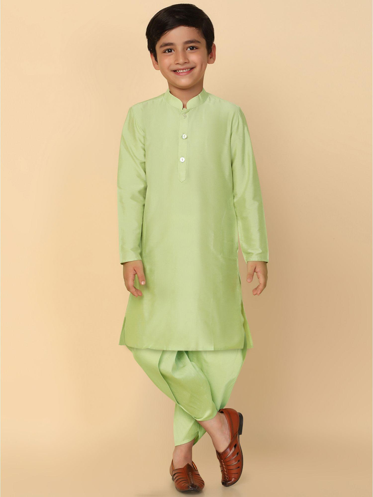 boy green kurta and dhoti (set of 2)