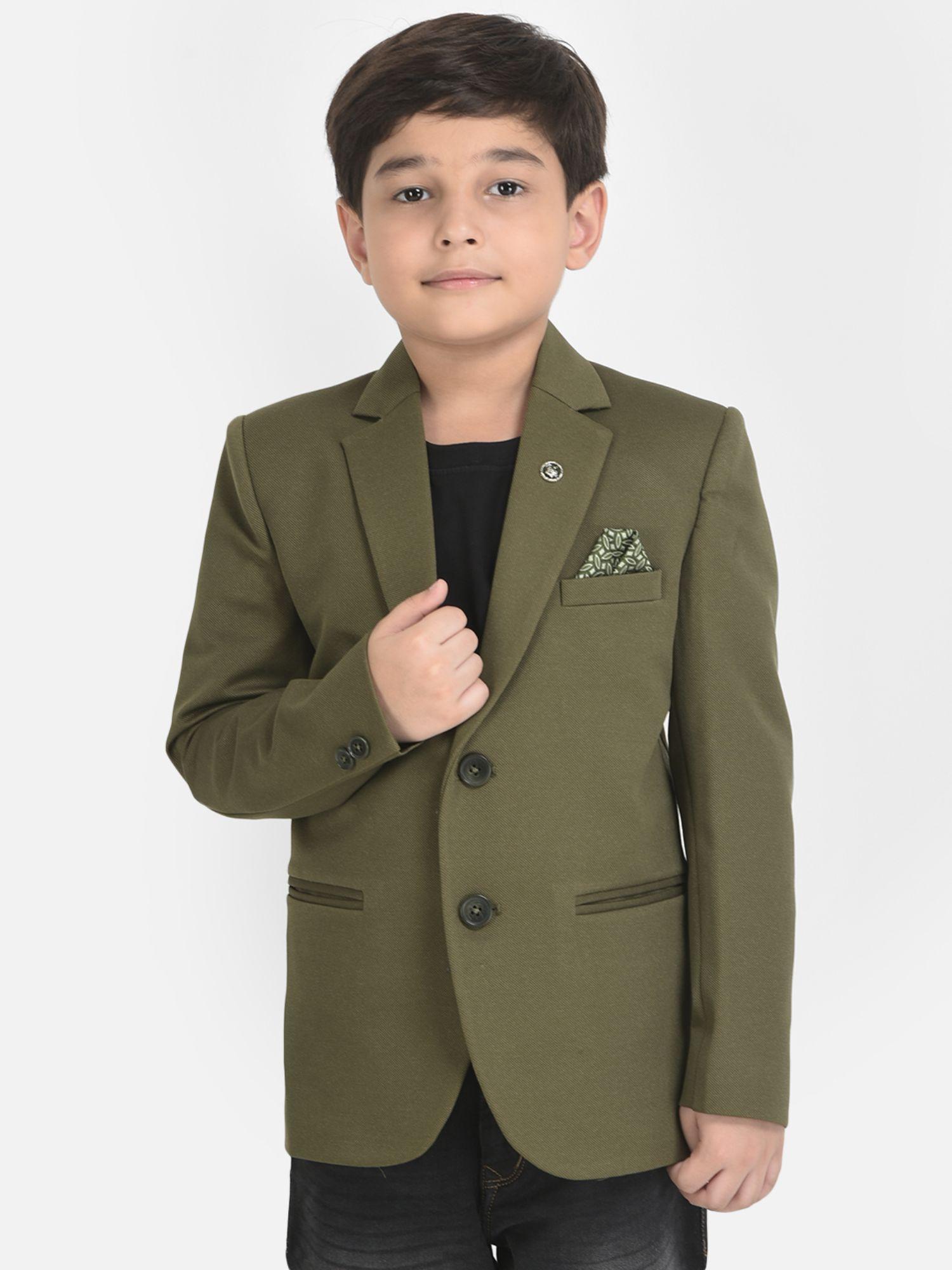 boy olive blazer with 3 pocket styling