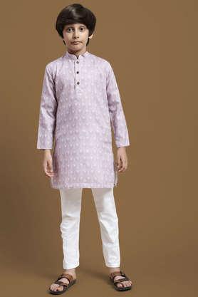 boy printed floral pattern ethnic cotton kurta set - purple