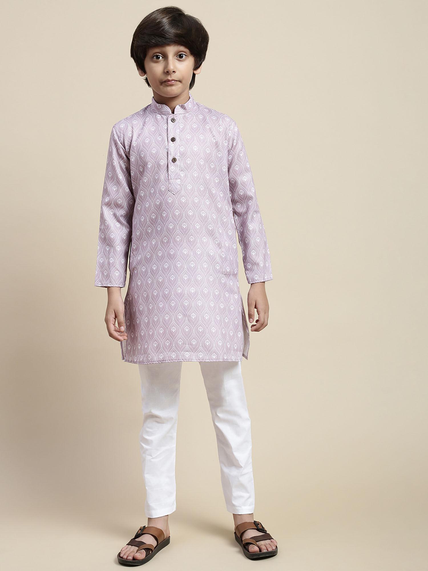 boy printed purple kurta payjama (set of 2)