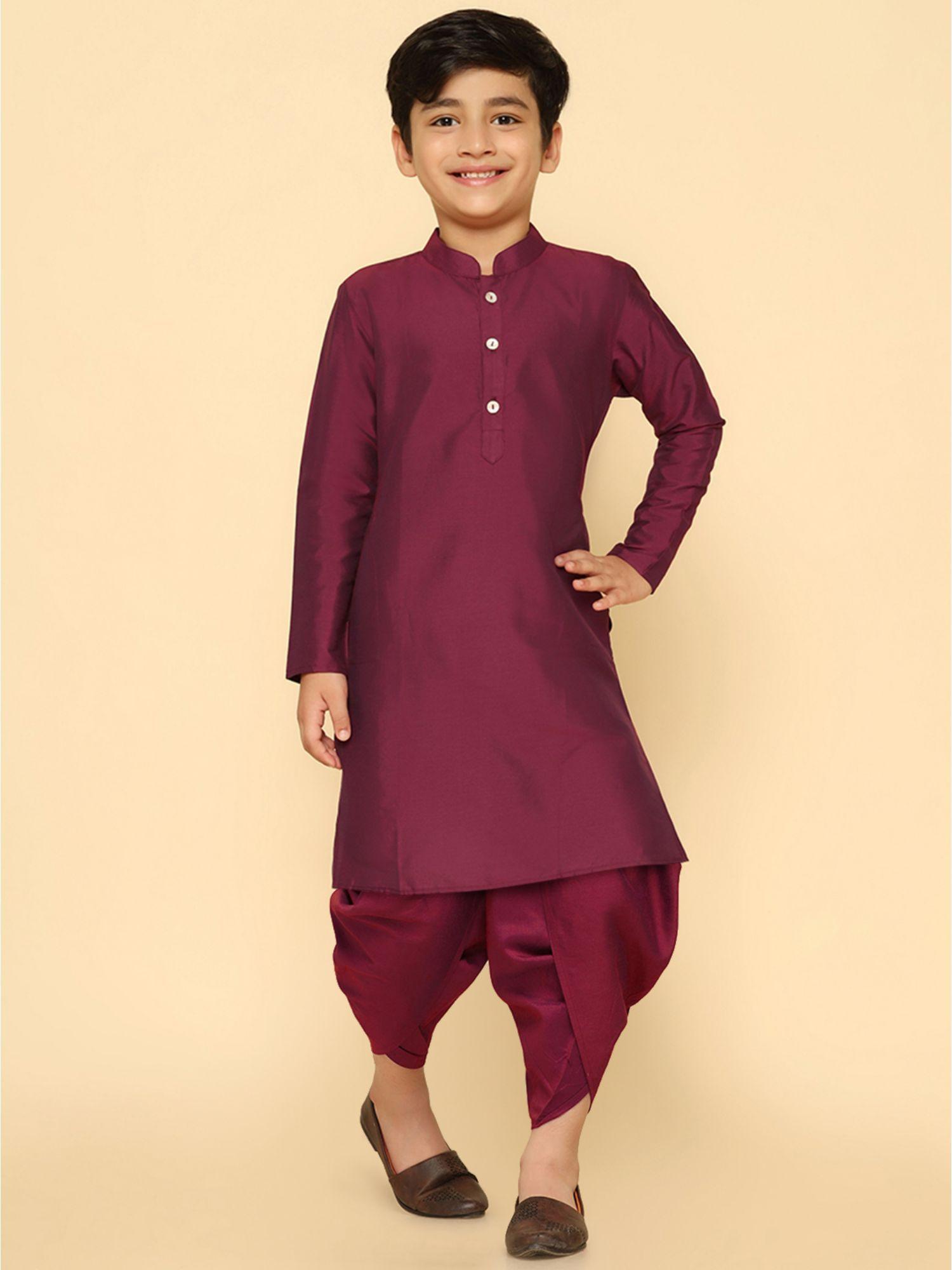 boy purple kurta and dhoti (set of 2)