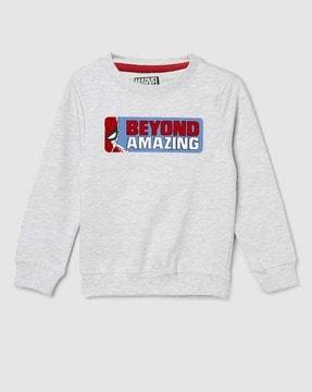 boy typographic print regular fit sweatshirt with ribbed hem