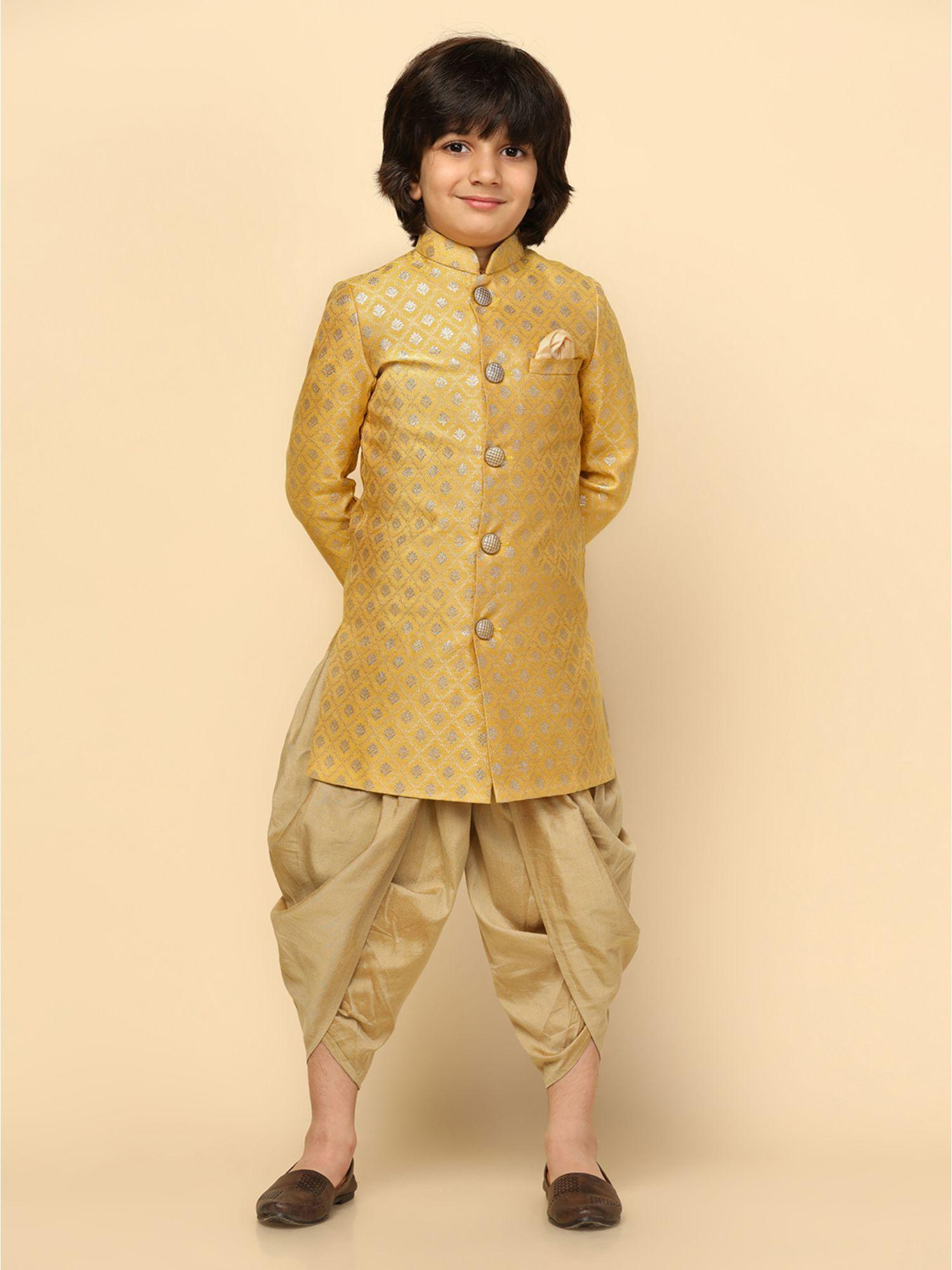 boy yellow sherwani with dhoti (set of 2)