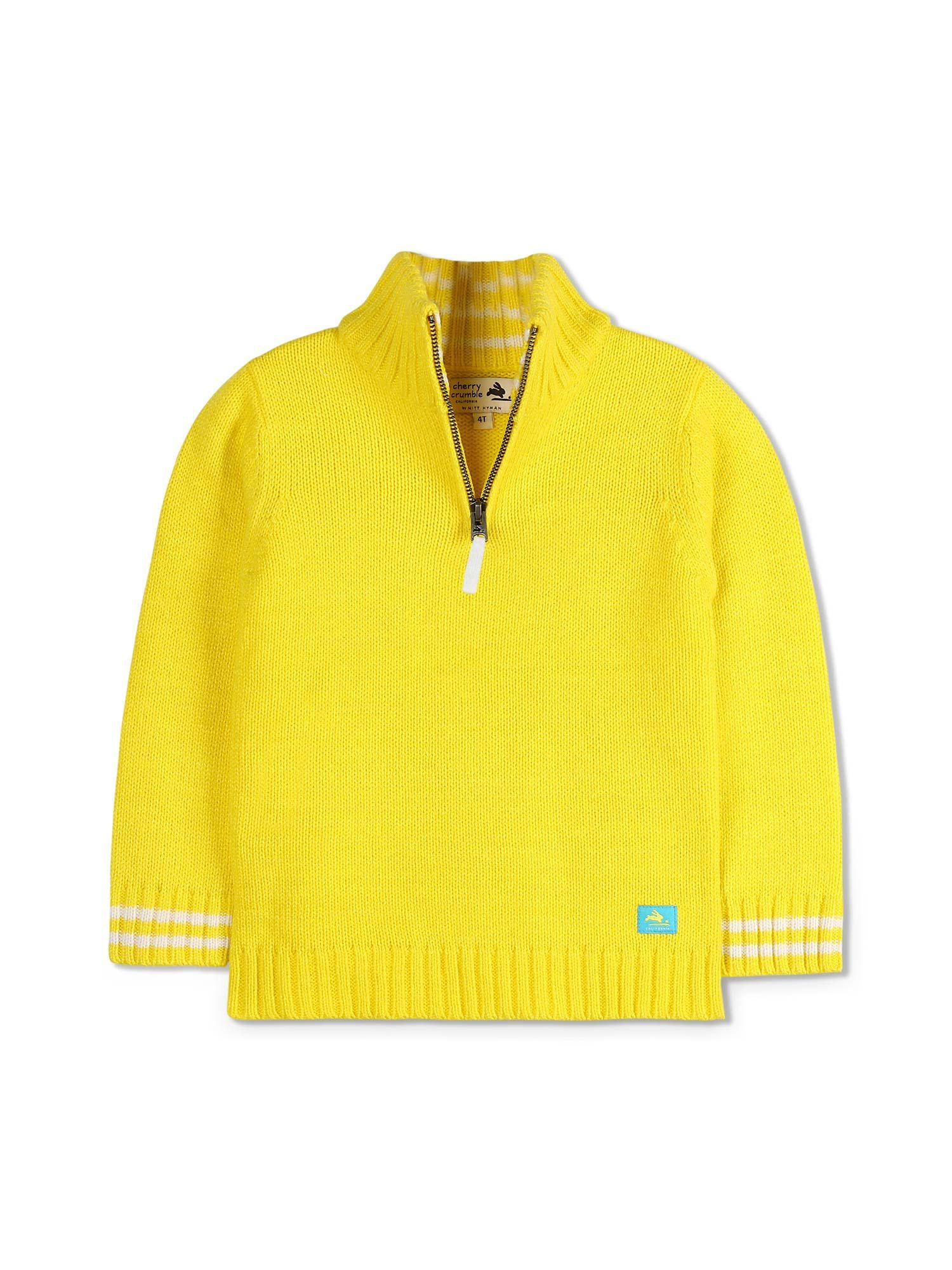 boys & girls yellow stand neck sporty half zip sweater