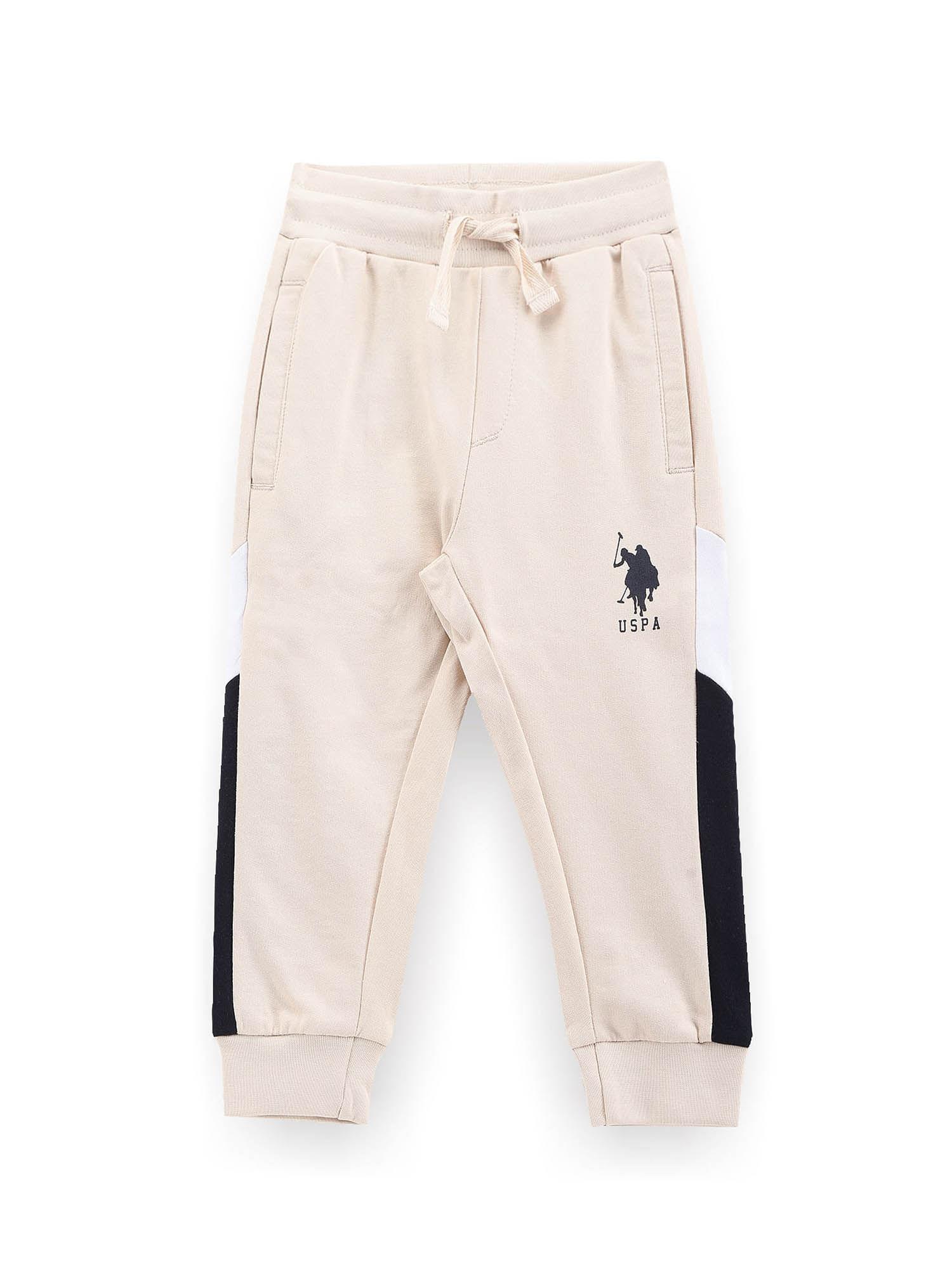 boys beige panelled joggers