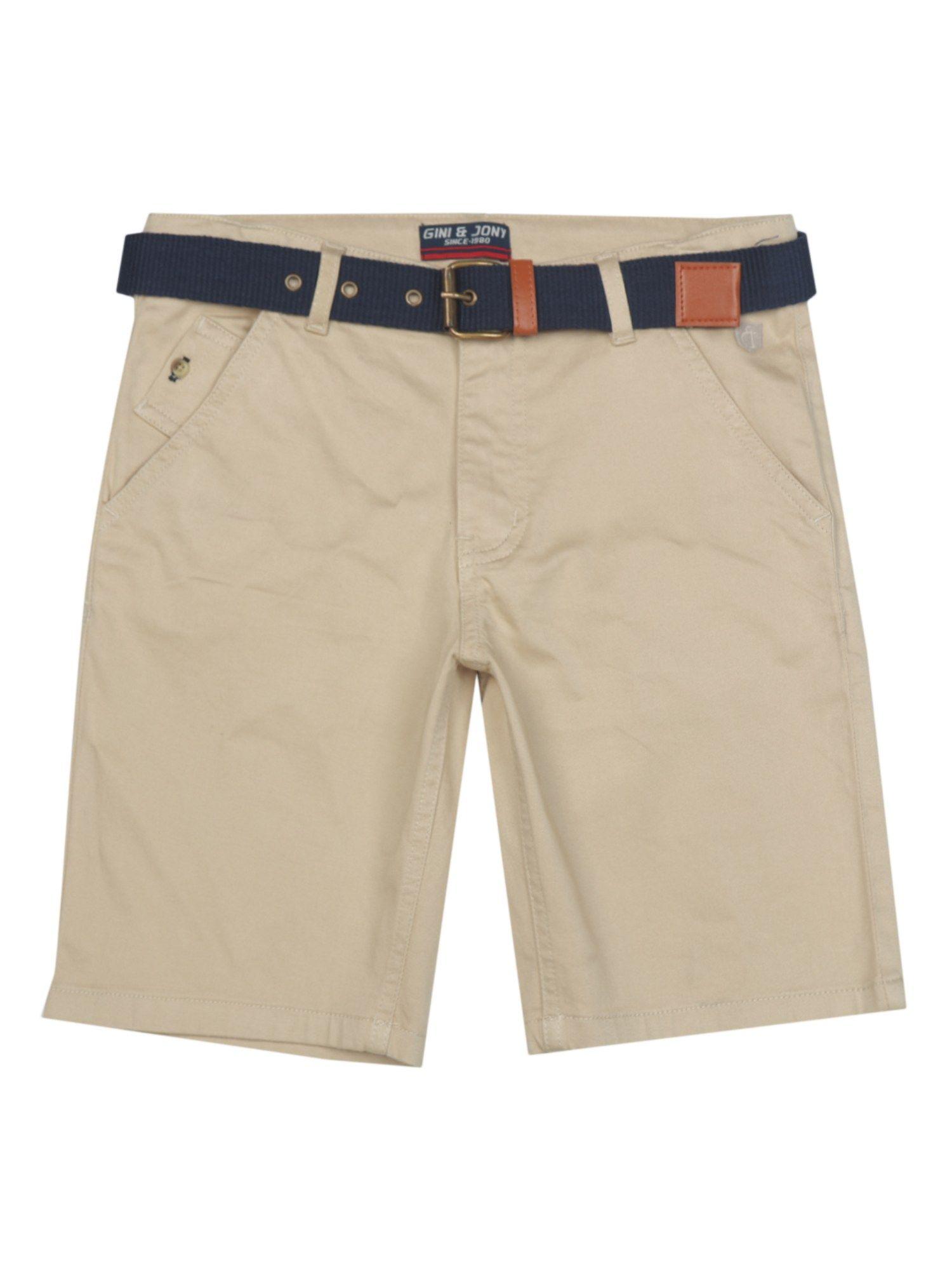boys beige solid bermuda shorts (set of 2)