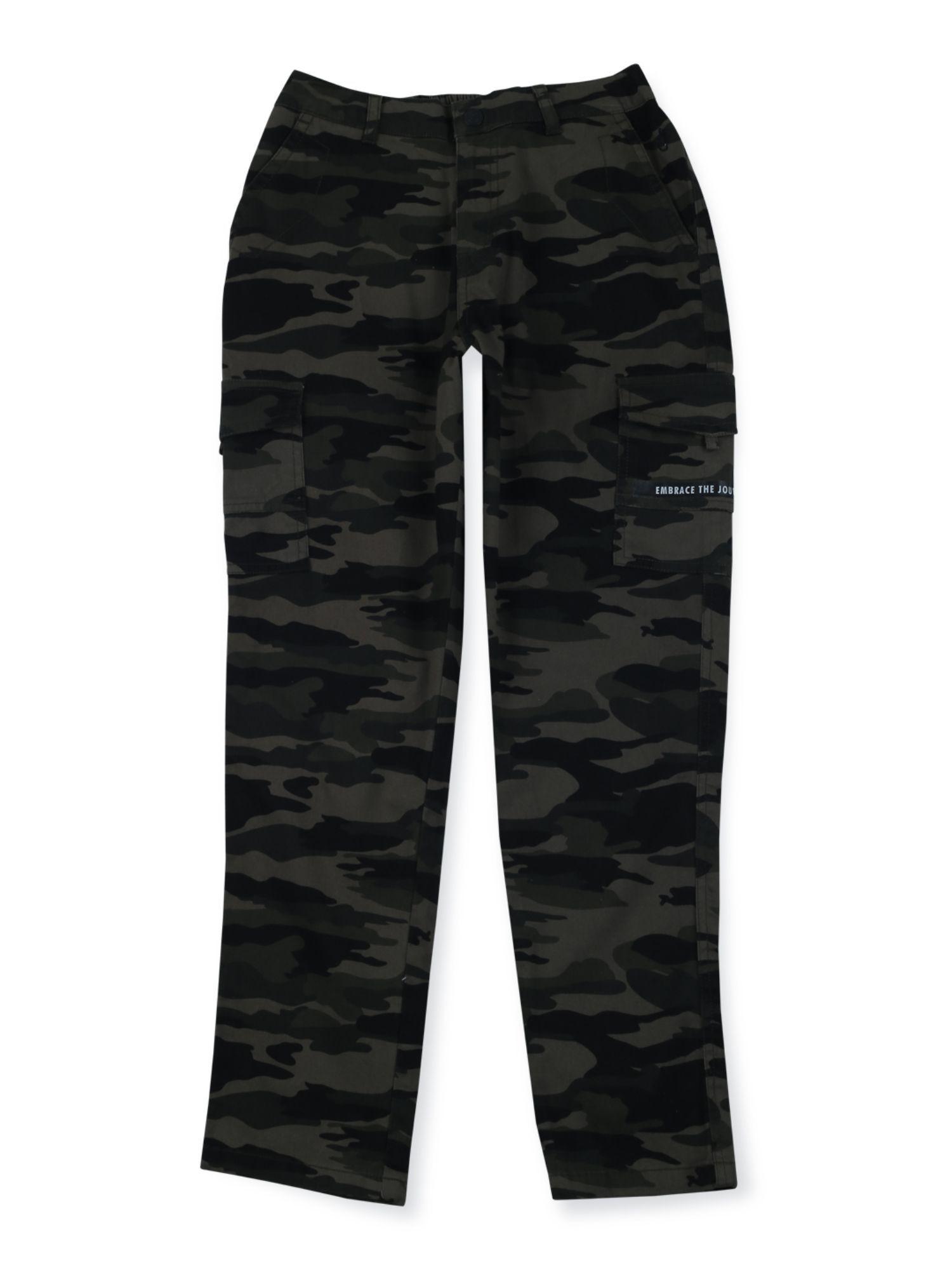 boys black camouflage cotton elasticated trouser