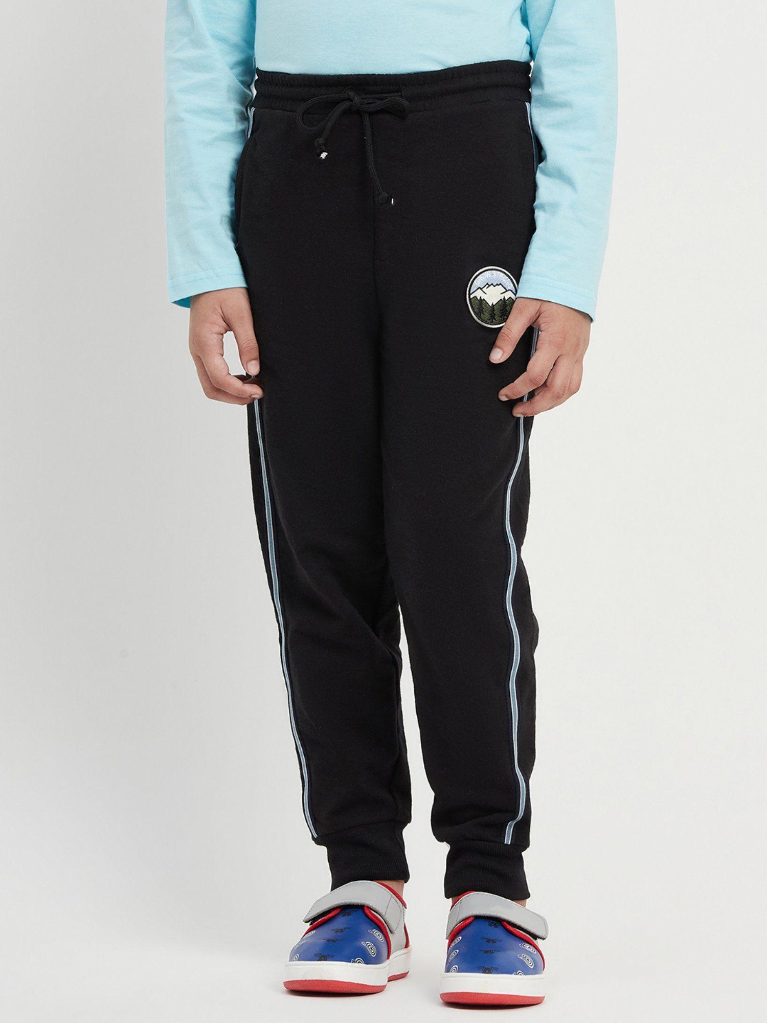 boys black cotton solid tapered joggers