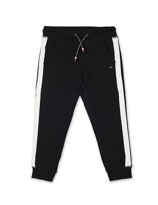 boys black solid contrast tape joggers
