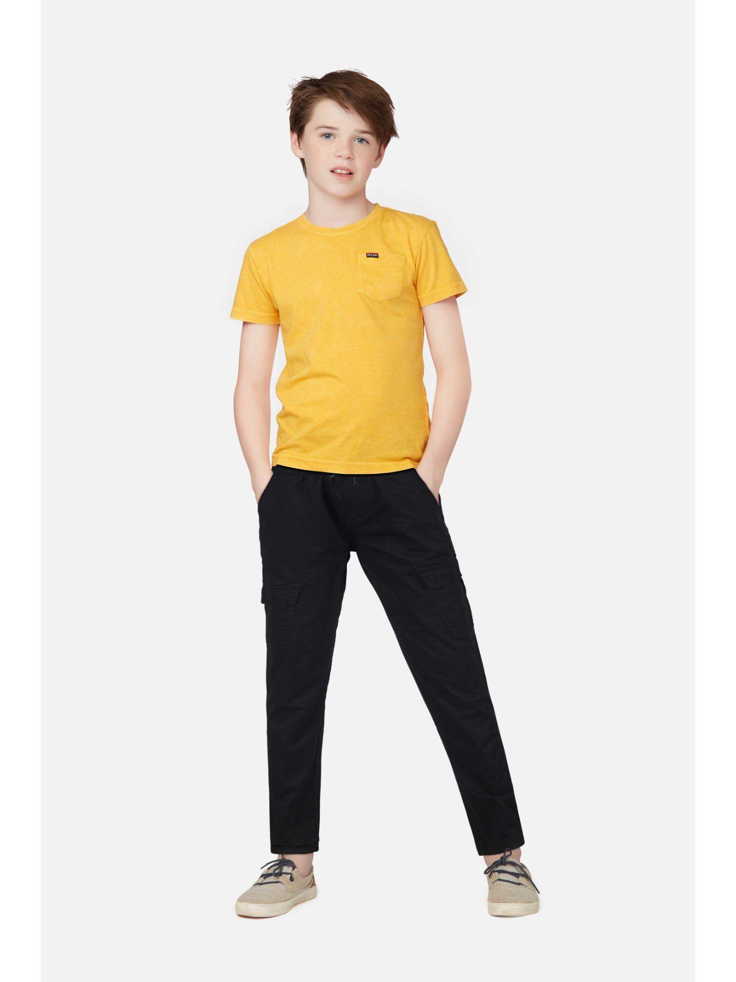 boys black woven solid fixed waist trouser
