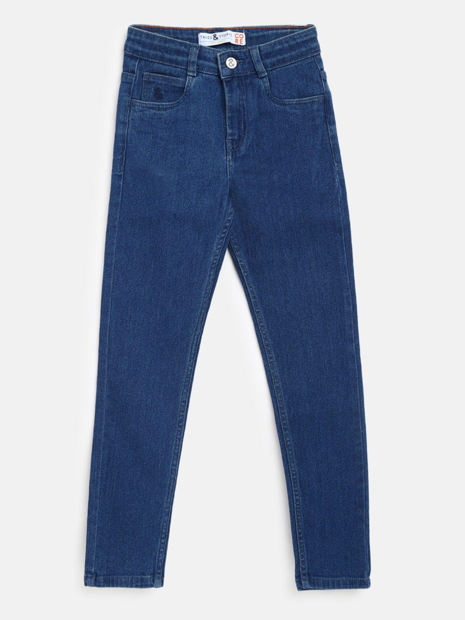 boys blue cotton lycra solid jeans