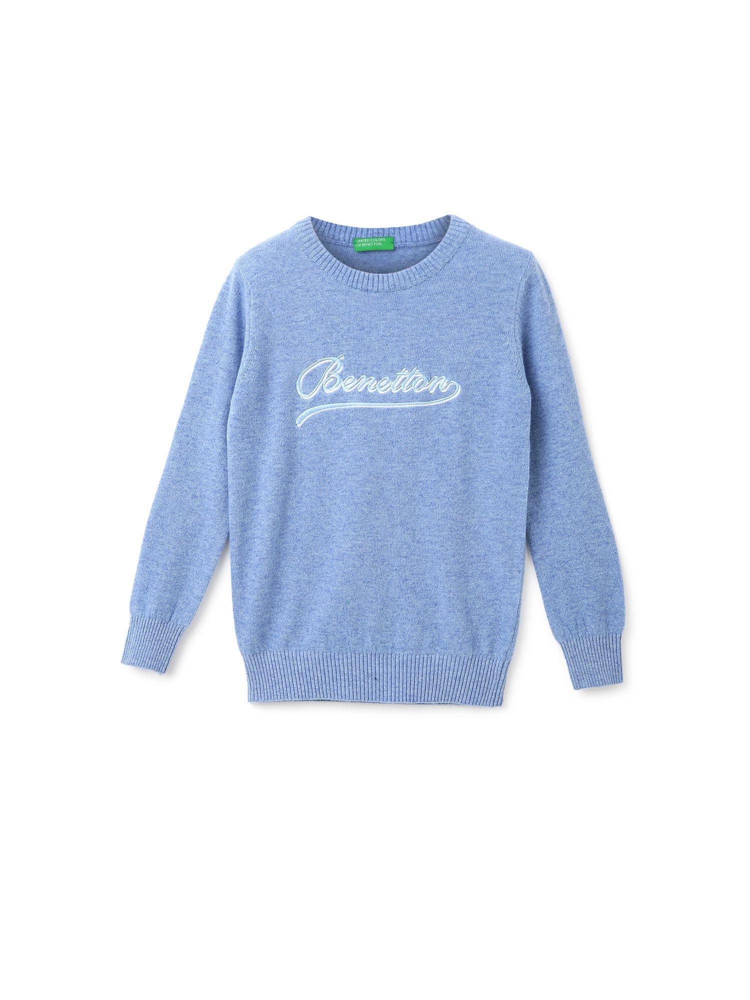 boys blue embroidered logo round neck sweater