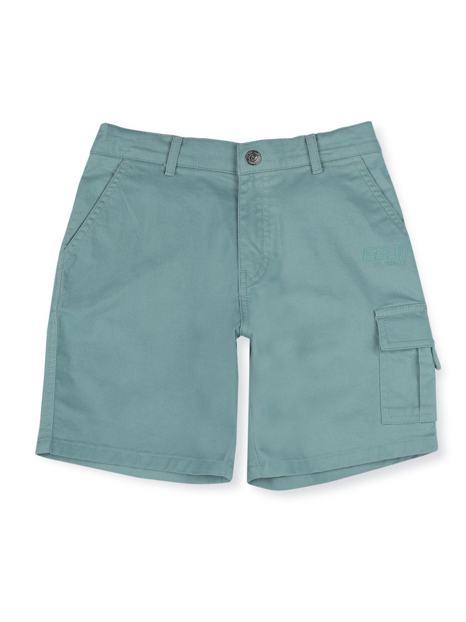 boys blue solid cotton elasticated shorts