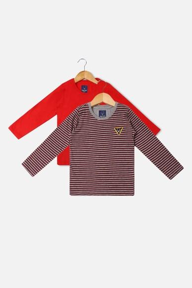 boys-brown-regular-fit-stripe-crew-neck-pack-of-two-t-shirt