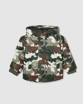 boys camouflage print hooded quilted jacket