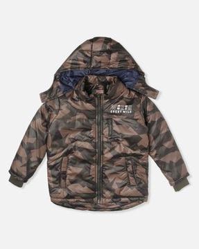 boys camouflage print puffer hooded jacket