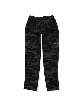 boys camouflage print straight fit trousers with insert pockets