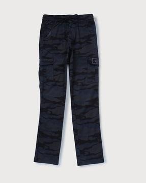 boys camouflage print straight fit trousers with insert pockets