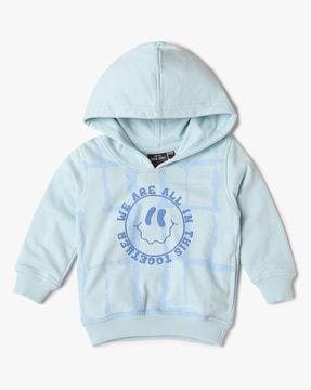 boys checked regular fit hoodie with slip pockets