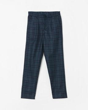 boys checked relaxed fit pleated pants