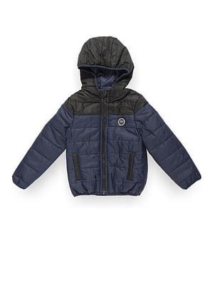 boys colour block hooded puffer jacket