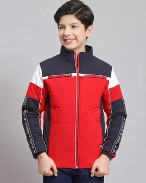 boys colourblock zip-front quilted jacket