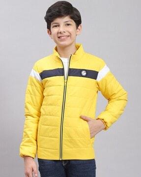 boys colourblock zip-front quilted jacket