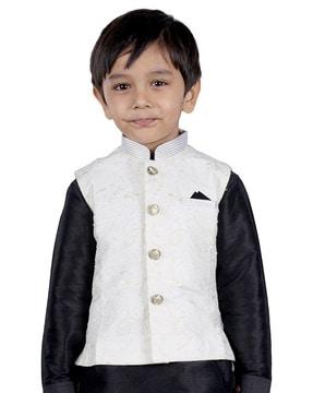 boys embellished button-down nehru jacket