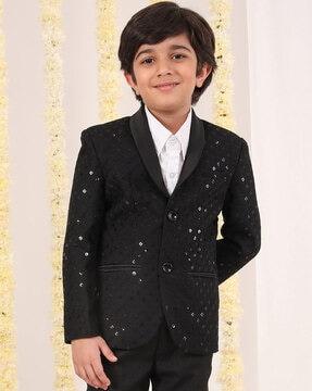 boys front-open embroidered blazer