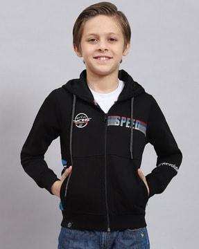 boys graphic print regular fit hoodie with slip pockets