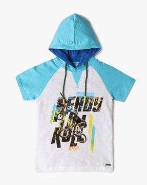 boys graphic print slim fit hooded t-shirt
